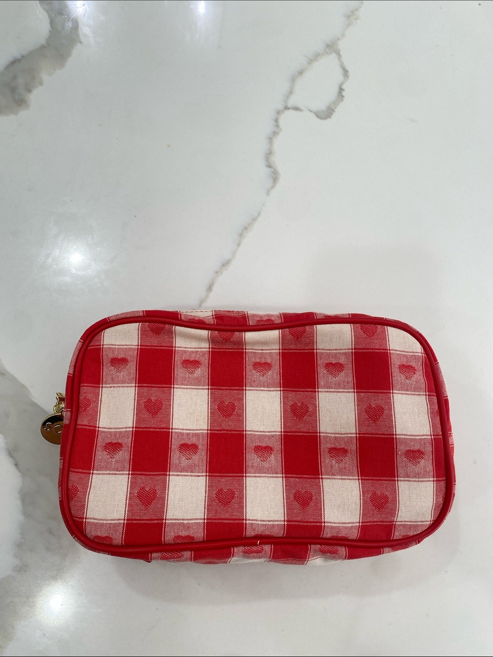 Stoney Clover Red Checkered Heart Print Cosmetic Pouch